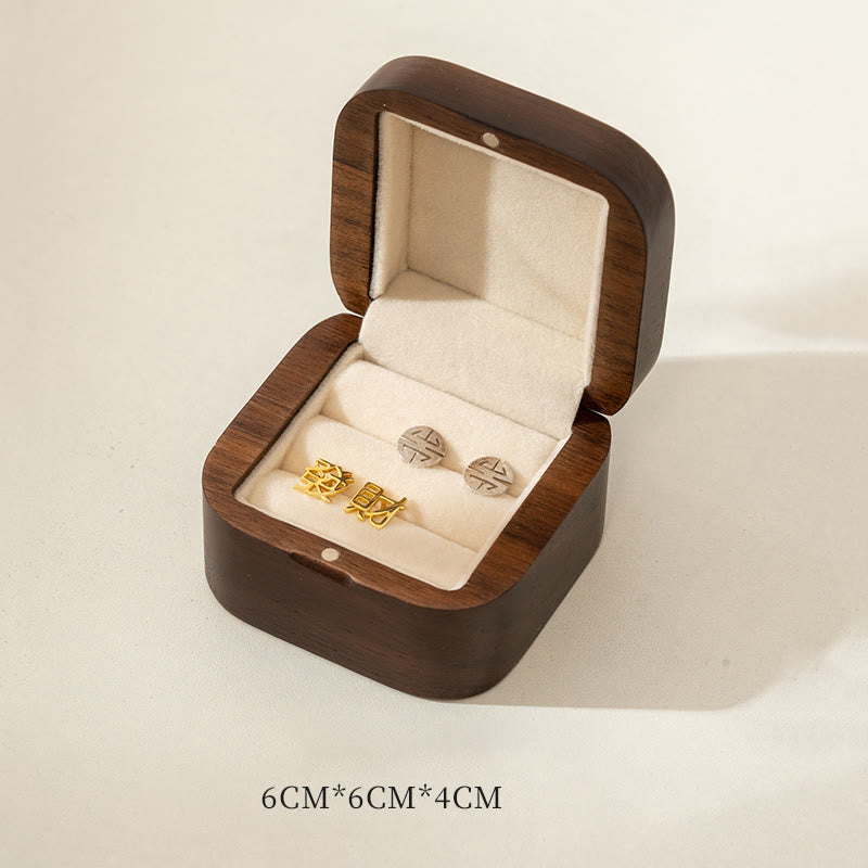 Retro ręcznie robione czarne orzechowe drewniane pudełko do przechowywania biżuterii z pierścionkiem