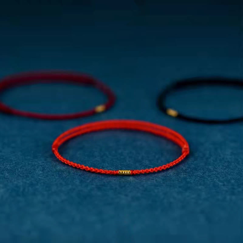 Bransoletka Buddha Stones 925 Srebro Sterlingowe Szczęśliwe Złote Koraliki Pleciony Sznurek Anklet