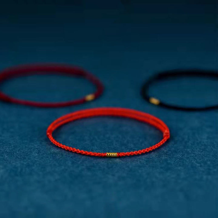 Bransoletka Buddha Stones 925 Srebro Sterlingowe Szczęśliwe Złote Koraliki Pleciony Sznurek Anklet