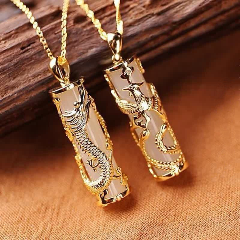 Buddha Stones Jade Dragon Phoenix Miedź Błogosławieństwo Harmonia Naszyjnik Wisiorek - image 6