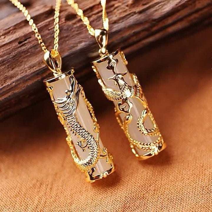 Buddha Stones Jade Dragon Phoenix Miedź Błogosławieństwo Harmonia Naszyjnik Wisiorek - image 6