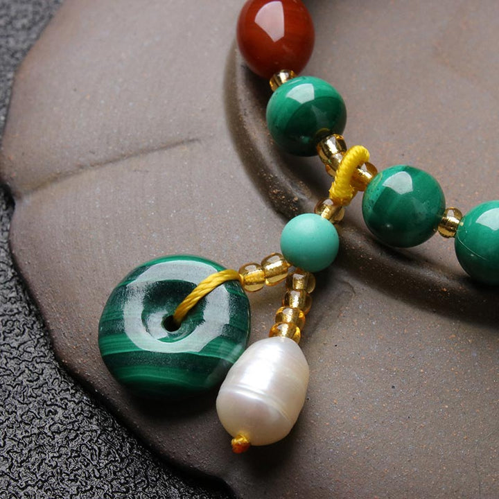 Bransoletka ochronna z naturalnego malachitu i czerwonego agatu