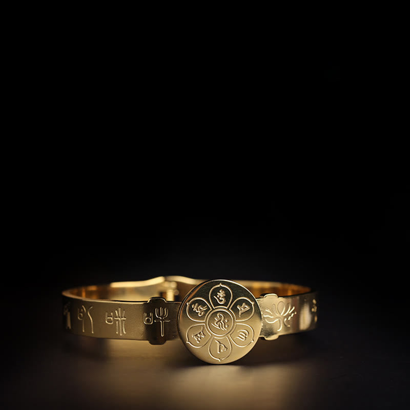 Buddha Stones Yin Yang Lotos Om Mani Padme Hum Mantra Bransoletka Harmonia ze stali tytanowej