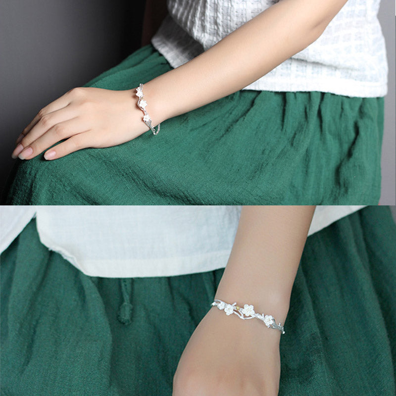 Bransoletka Buddha Stones 925 Sterling Silver Plum Flower Blessing z regulacją