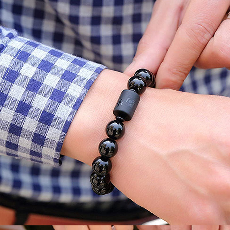 Buddha Stones oczyszczające duszę bransoletka z czarnego obsydianu i smoka feniksa