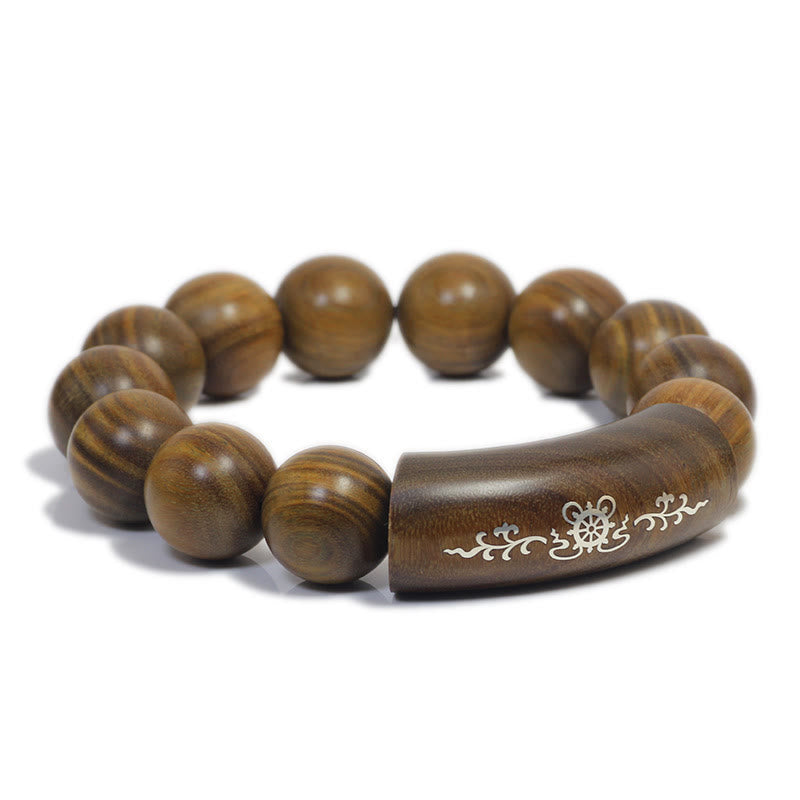 Buddha Stones 999 Srebro Sterlingowe Zielone Drzewo Sandałowe Om Mani Padme Hum Smok Feniks Dharmachakra Intarsjowana Bransoletka Pokoju