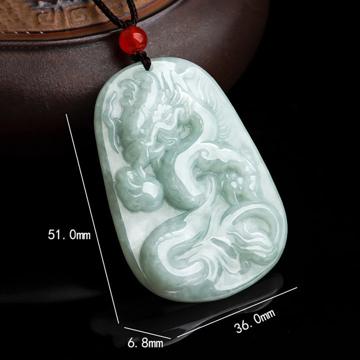 Buddha Stones Chiński Zodiak Latający Smok Jade Ochrona Naszyjnik Wisiorek Sznurek