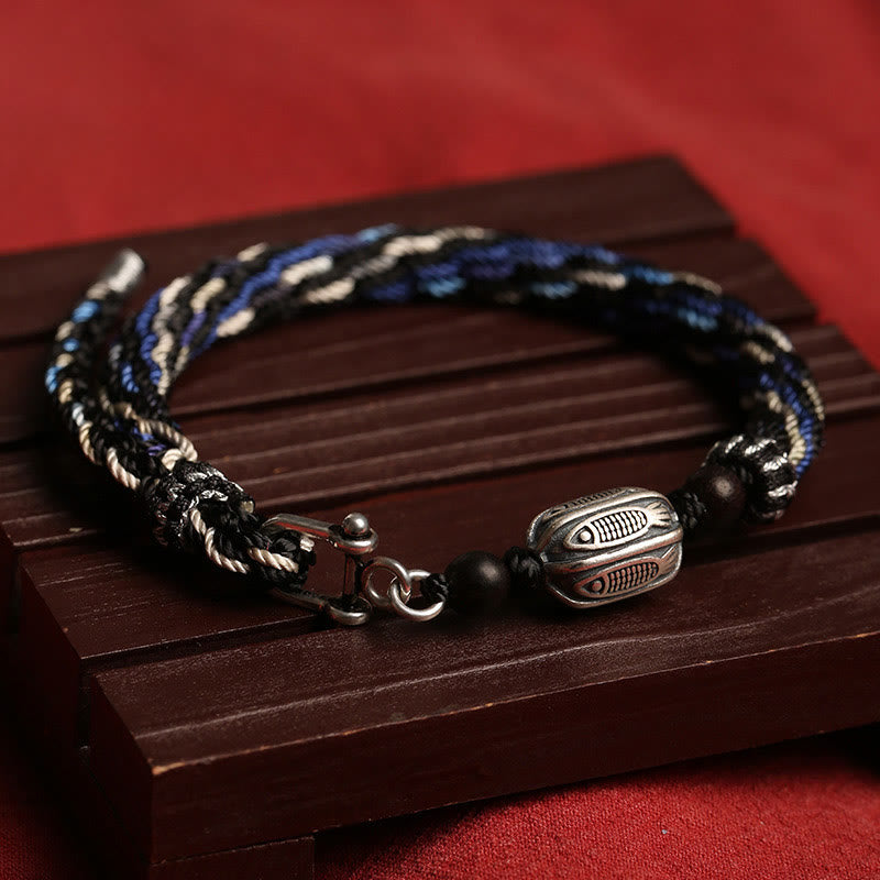 Bransoletka z Buddha Stones 925 ze srebra próby 925 z rybą Koi i bogactwem reinkarnacji, węzeł warkoczowy