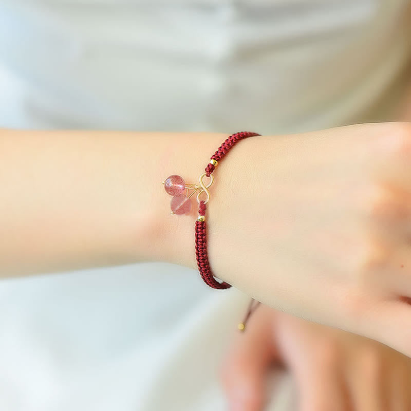 Buddha Stones Naturalny Kwarc Truskawkowy Ametyst Zielony Phantom Koralik Pozytywna Bransoletka