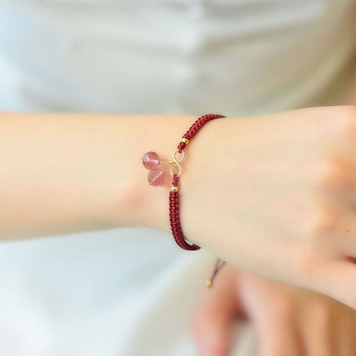 Buddha Stones Naturalny Kwarc Truskawkowy Ametyst Zielony Phantom Koralik Pozytywna Bransoletka