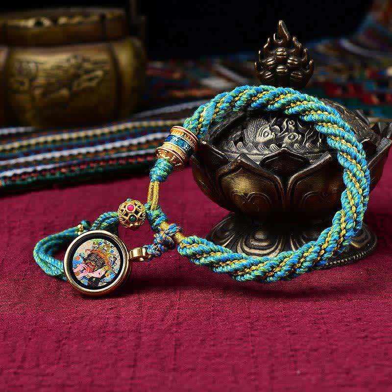 Buddha Stones Tybetańskie Ręcznie Robione Szczęście Thangka Koło Modlitewne Charm Bransoletka ze Sznurka