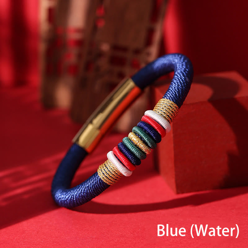 Buddha Stones Tybetańskie Ręcznie Robione Kolorowe King Kong Knot Pięć Elementów Szczęścia Bransoletka Sznurkowa