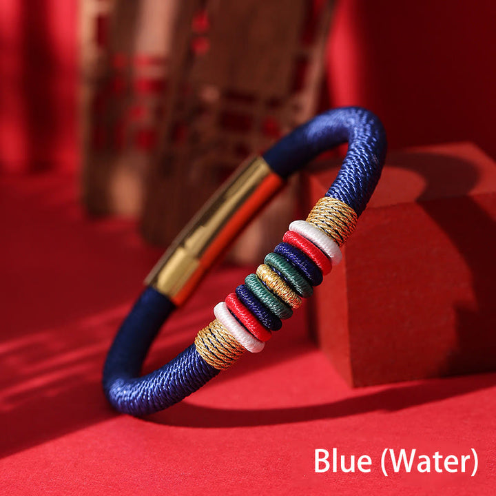 Buddha Stones Tybetańskie Ręcznie Robione Kolorowe King Kong Knot Pięć Elementów Szczęścia Bransoletka Sznurkowa