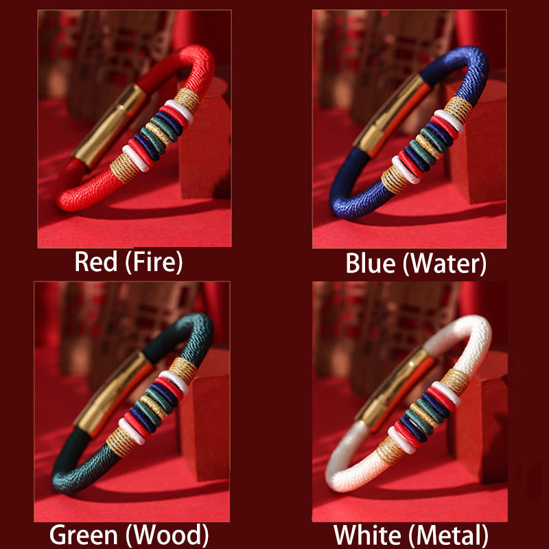 Buddha Stones Tybetańskie Ręcznie Robione Kolorowe King Kong Knot Pięć Elementów Szczęścia Bransoletka Sznurkowa