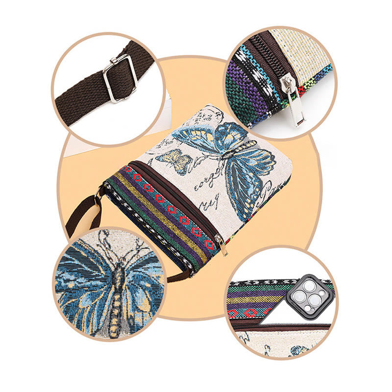 Buddha Stones Słoń Motyl Haftowana Płócienna Torba Tote Torba Na Ramię Torba Crossbody