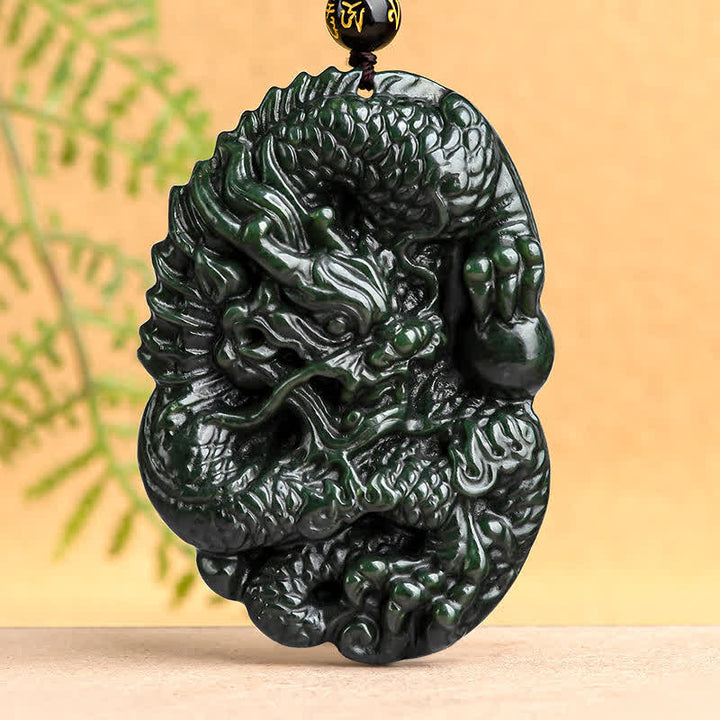 Buddha Stones Hetian Cyan Jade Dragon Naszyjnik Sukces Harmonia Koralikowy Wisiorek Sznurkowy - image 7