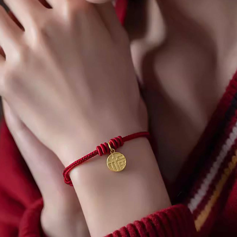 Buddha Stones Ręcznie robione Osiem Nici Pokoju Węzeł Fu Charakter Charm Szczęście Szczęście Bransoletka z Czerwonej Linii