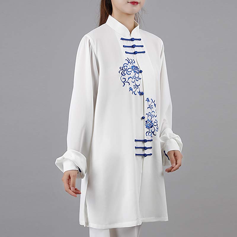 Buddha Stones Kwiat Haft Medytacja Modlitwa Duchowy Zen Tai Chi Qigong Praktyka Unisex Zestaw Ubrań