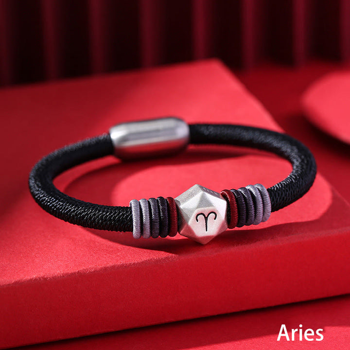 Buddha Stones 999 Srebro Sterling 12 Konstelacji Zodiaku Błogosławieństwo Bransoletka Ręcznie Robiona