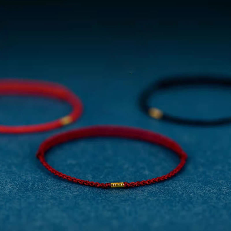 Bransoletka Buddha Stones 925 Srebro Sterlingowe Szczęśliwe Złote Koraliki Pleciony Sznurek Anklet