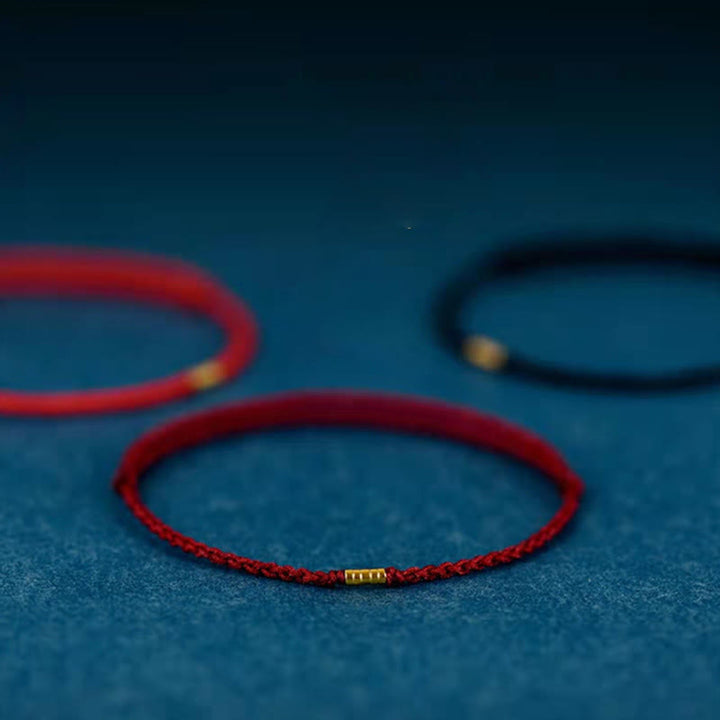 Bransoletka Buddha Stones 925 Srebro Sterlingowe Szczęśliwe Złote Koraliki Pleciony Sznurek Anklet