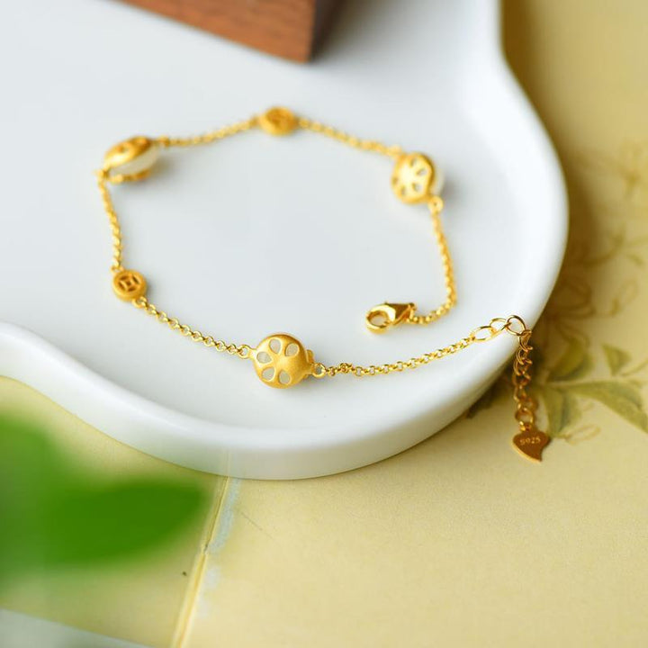 Bransoletka Buddha Stones Peace Buckle White Jade Luck Copper