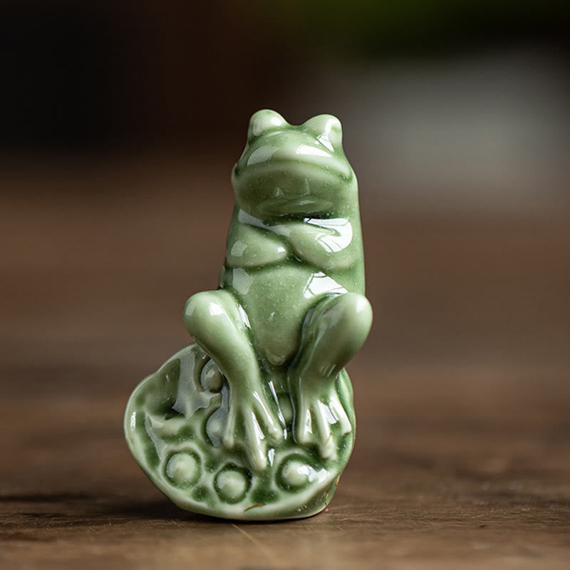 Buddha Stones Mini Mała Medytacja Lotos Spoczywająca Żaba Ceramiczna Bogactwo Szczęście Dom Herbata Figurka Dekoracja