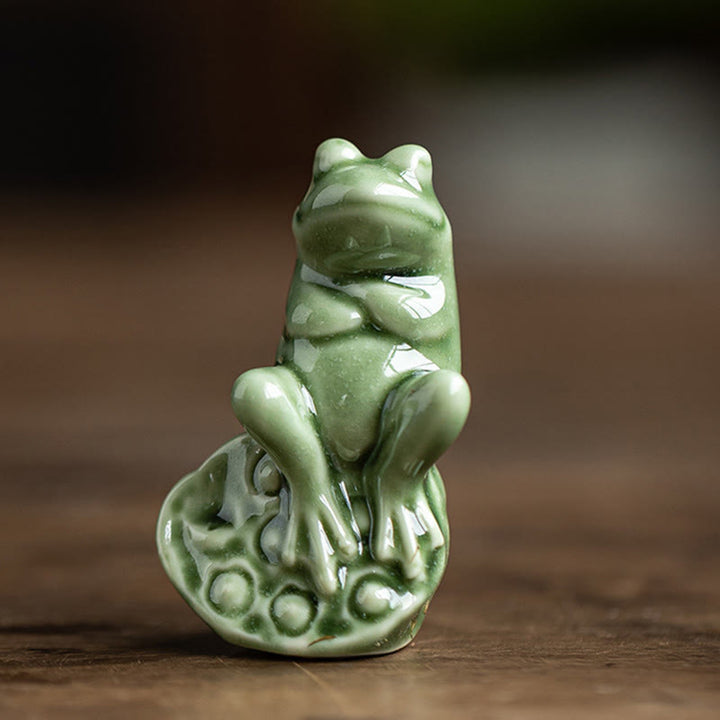 Buddha Stones Mini Mała Medytacja Lotos Spoczywająca Żaba Ceramiczna Bogactwo Szczęście Dom Herbata Figurka Dekoracja