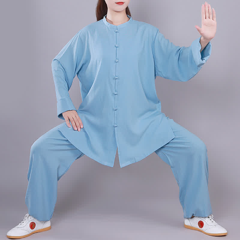 Buddha Stones Tai Chi Qigong Medytacja Modlitwa Duchowa Praktyka Zen Unisex Bawełniany Lniany Zestaw Ubrań - Niebieski - Długi rękaw - US14, UK/AU18, EU46 (3XL)  - image 15
