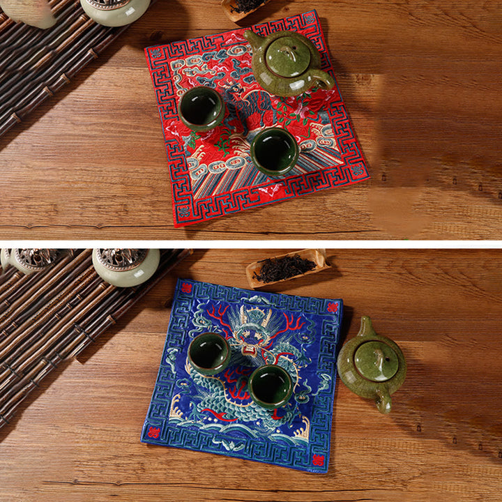 Buddha Stones Feniks Smok Kirin Haftowana Podkładka Pod Kubek Pod Kubek Pod Herbatę Kwadratowa Mata Pod Herbatę Kung Fu