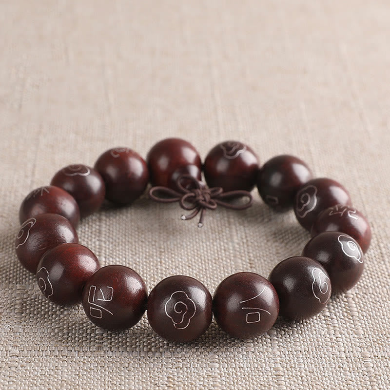 Buddha Stones 925 Srebro Inkrustowane Małymi Liśćmi Czerwonego Sandału Om Mani Padme Hum Charakter Pomyślne Chmury Bransoletka Ochronna