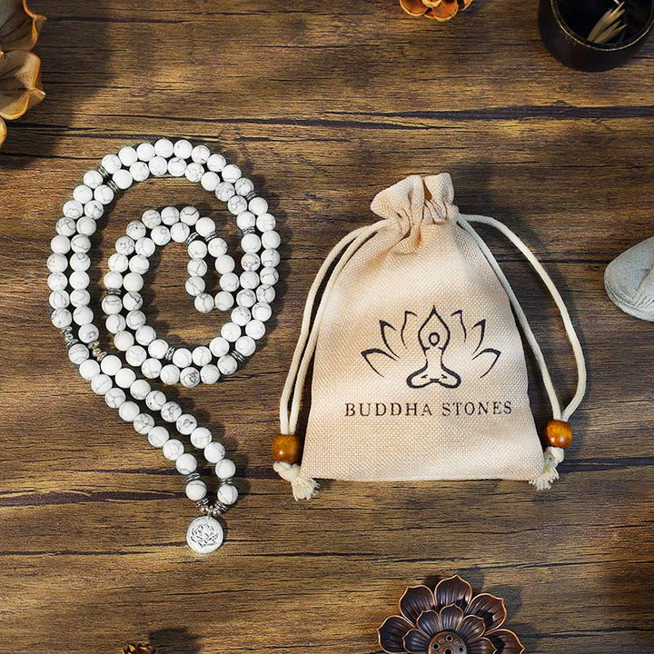 Bransoletka lecznicza Buddha Stones White Turquoise Lotus Mala