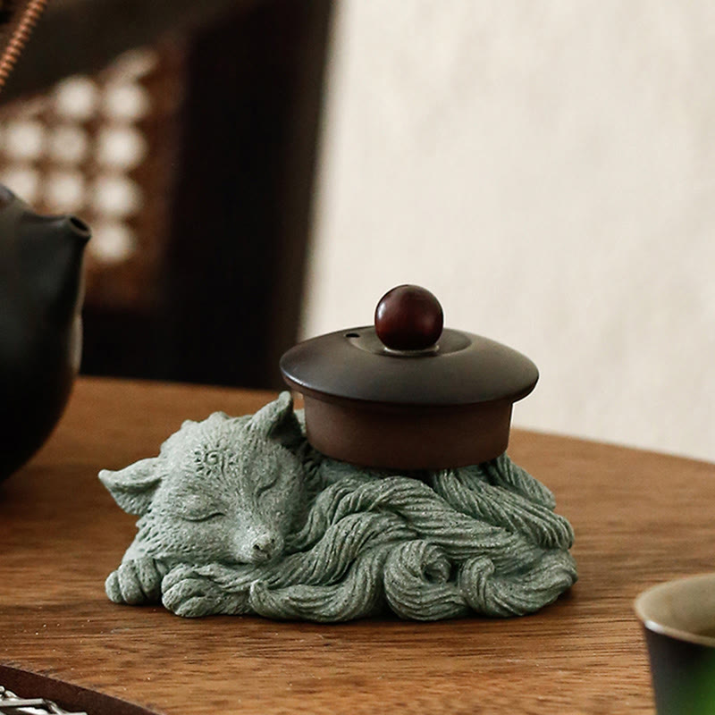 Buddha Stones Mały Dziewięcioogonowy Lis Ochrona Dom Herbata Figurka Dekoracja