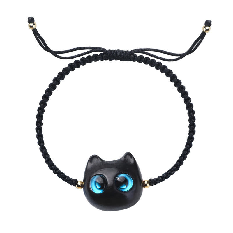 Buddha Stones Mały liść Czerwony sandałowiec Drewno hebanowe Słodka głowa kota Spokojna ochrona Bransoletka pleciona - image 17