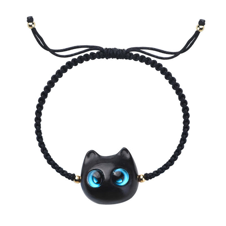 Buddha Stones Mały liść Czerwony sandałowiec Drewno hebanowe Słodka głowa kota Spokojna ochrona Bransoletka pleciona - image 17