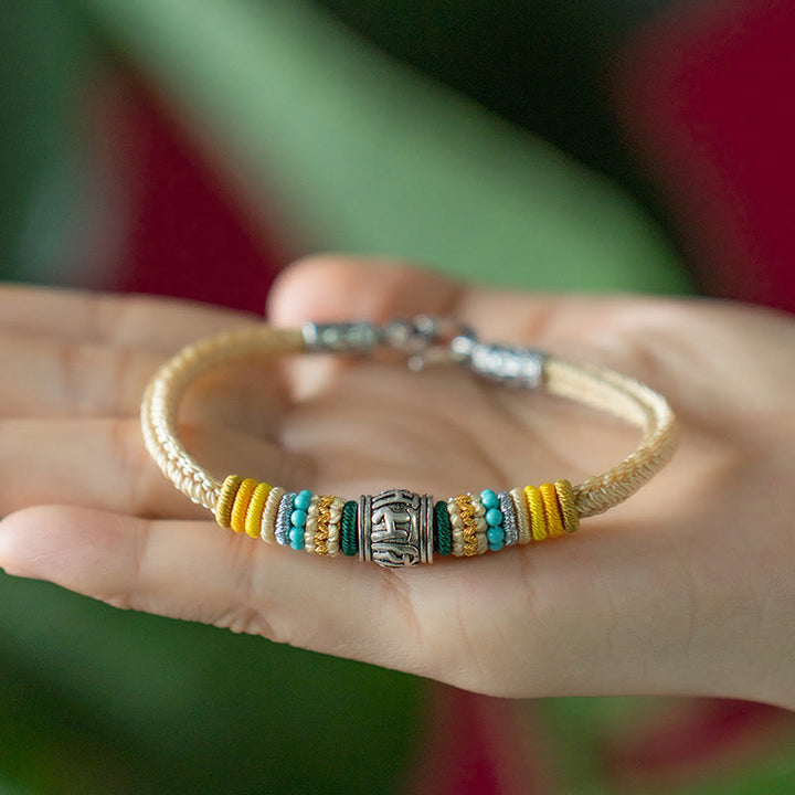 Buddha Stones Ręcznie robione 925 Srebro Sterling Tybetańskie Om Mani Padme Hum Czystość Bransoletka pleciona - image 5