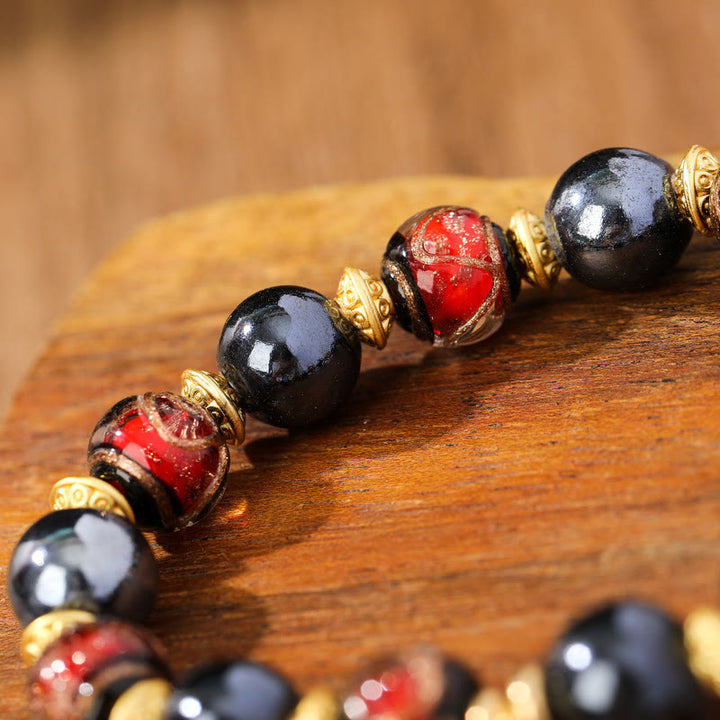 Buddha Stones Tybetańskie Zakiram Bogini Bogactwa Liuli Szkło Kadzidło Popiół Porcelanowe Koraliki Bransoletka Szczęścia