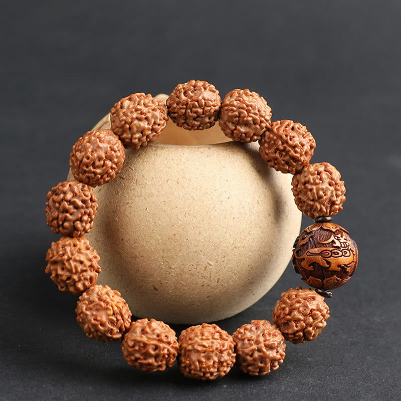Buddha Stones Tybet Rudraksha Bodhi Seed PiXiu Miedziana Moneta Bogactwo Szczęście Bransoletka