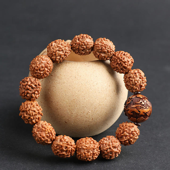 Buddha Stones Tybet Rudraksha Bodhi Seed PiXiu Miedziana Moneta Bogactwo Szczęście Bransoletka