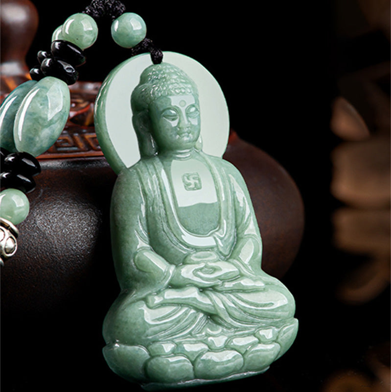 Buddha Stones Amitabha Budda Jadeitowy Amulet Naszyjnik ze Sznurka Współczucia - image 2
