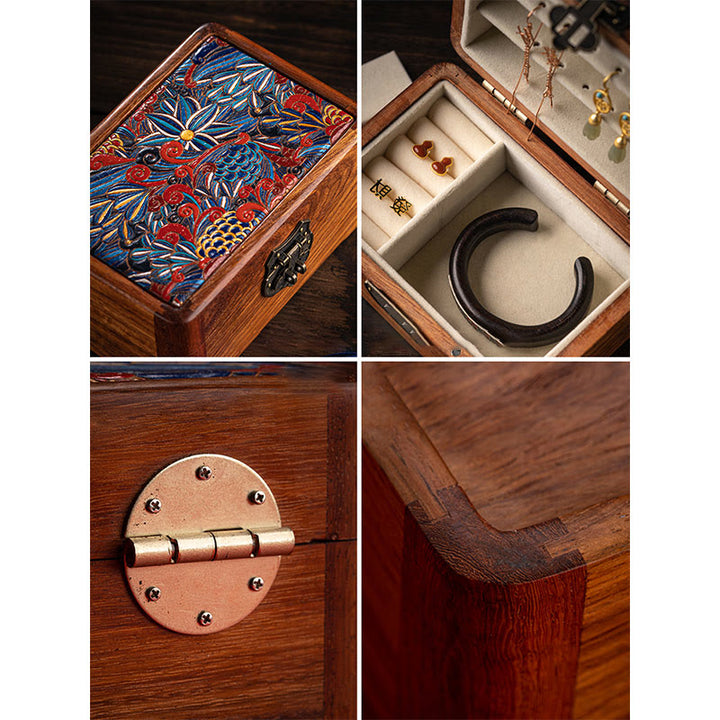 Retro ręcznie robiony kwiatowy wzór palisandrowy pojemnik na biżuterię zamykany na klucz drewniany organizer na prezenty