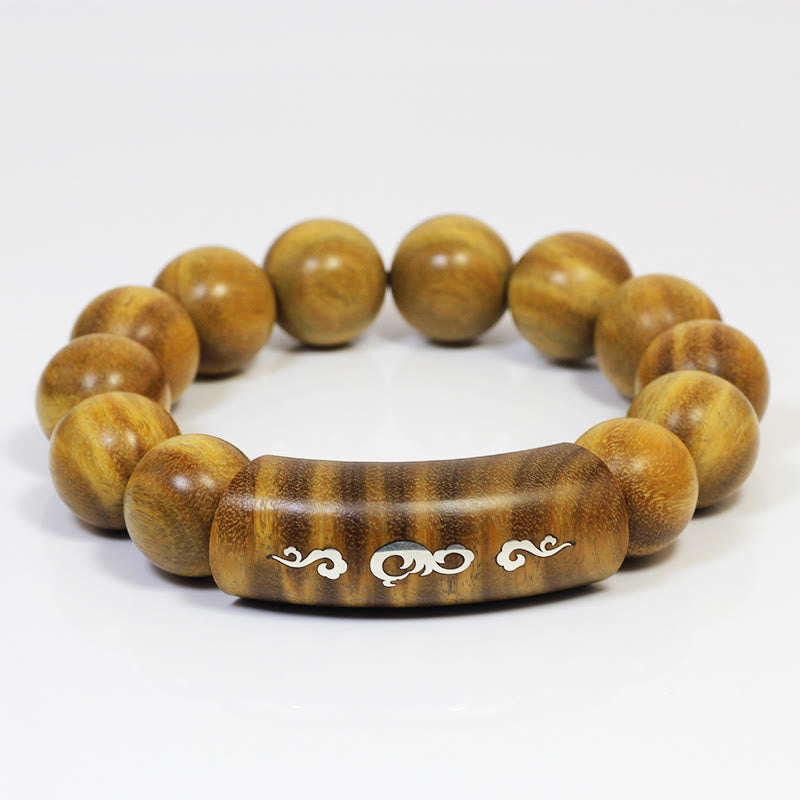 Buddha Stones 999 Srebro Sterlingowe Zielone Drzewo Sandałowe Om Mani Padme Hum Smok Feniks Dharmachakra Intarsjowana Bransoletka Pokoju