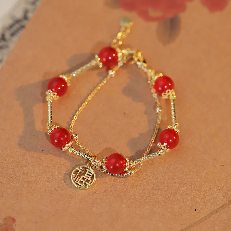 Bransoletka z motywem samoakceptacji z czerwonego agatu i Buddha Stones Fu