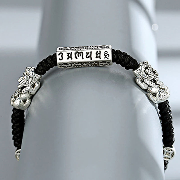 Buddha Stones Podwójna PiXiu Feng Shui Miedziana Moneta Om Mani Padme Hum Bransoletka Sznurkowa - image 11