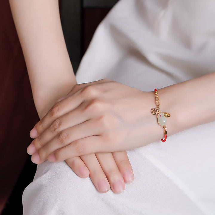 Bransoletka z białego jadeitu, Rok Królika, 925 Sterling Silver, Czerwony sznurek, Błogosławieństwo Szczęścia