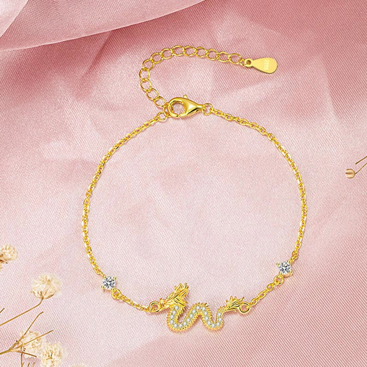 Buddha Stones 925 Srebro Sterling Rok Smoka Pomyślny Złoty Smok Szczęście Czerwona Bransoletka Łańcuchowa - image 12