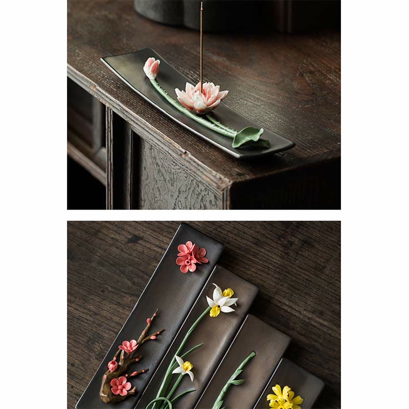 Buddha Stones Lotos Piwonia Kwiat Róży Ceramiczny Duchowy Kadzielnica