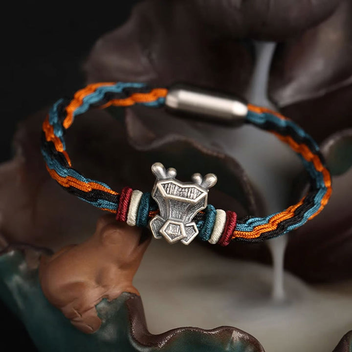 Buddha Stones Ręcznie robione 999 Srebro Sterling Rok Smoka Chiński Zodiaku Ochrona Kolorowa Reinkarnacja Węzeł Liny Bransoletka