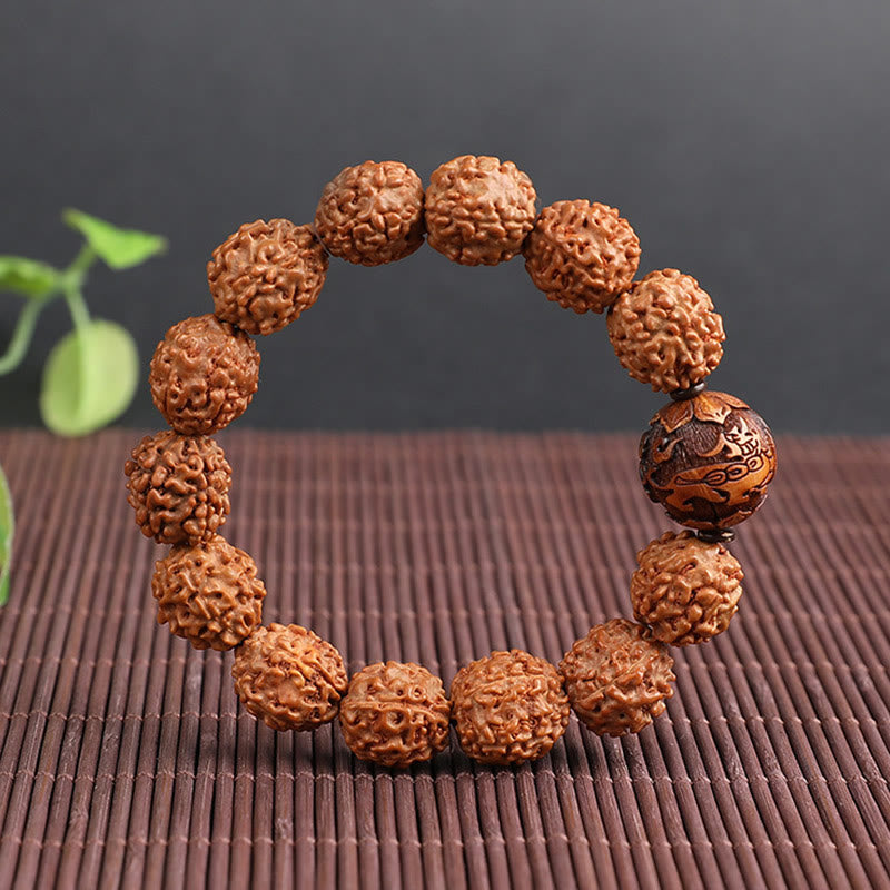 Buddha Stones Tybet Rudraksha Bodhi Seed PiXiu Miedziana Moneta Bogactwo Szczęście Bransoletka