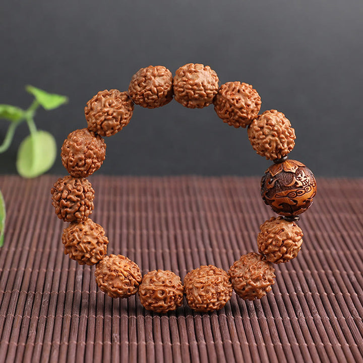 Buddha Stones Tybet Rudraksha Bodhi Seed PiXiu Miedziana Moneta Bogactwo Szczęście Bransoletka
